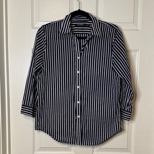 Lauren Ralph Lauren Navy & White Vertical-Stripe Button-Front Shirt